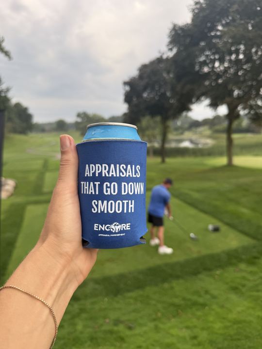 Encore koozie at a client golf day